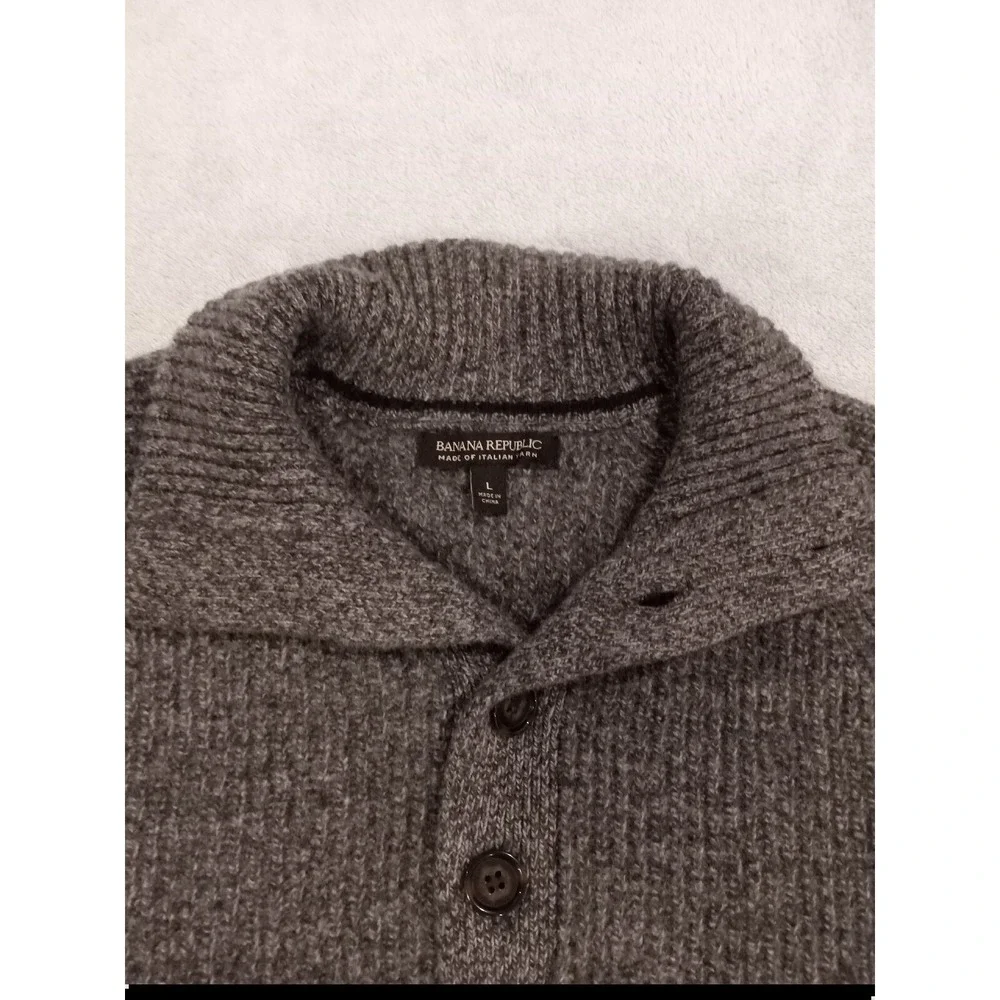 Mens Banana‎ Republic Italian Yarn 4 Button Pullover Sweater Gray Large